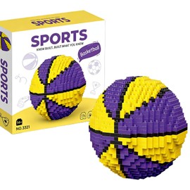 800 PCS Basketball Building Blocks, Mini Bricks Set, Adult Construction Toy, for Gift Giving, Office Decoration, Home Display, and Stress Relief Activity (Purple & Yellow)
