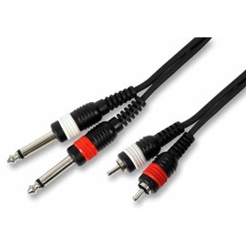 Pulse PLS00188 2x 6.35 mm (1/4 Inches) Mono Jack to 2x Phono (RCA) Plug to Plug Lead, 1.5m, Black