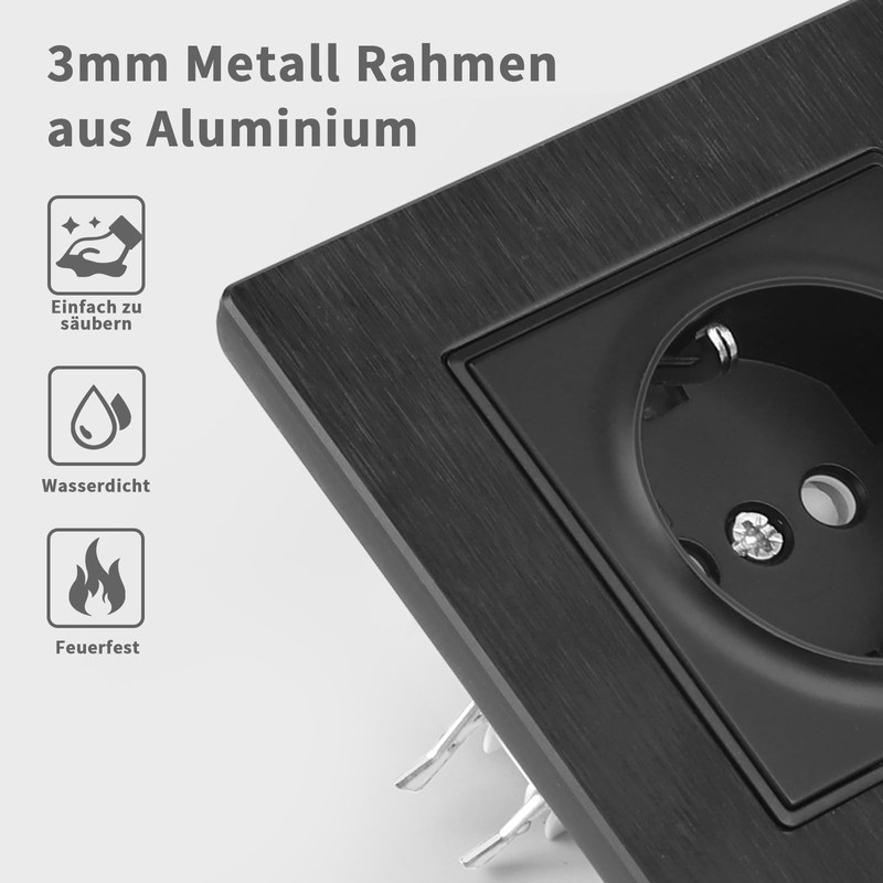 CNBINGO Aluminium Double Socket with Clamping Claws - Double Schuko