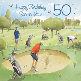 Hunts England - 50th Son-in-Law Golfing Birthday Card - Age 50 Card For Son-in-Law - Golf Birthday - Milo's Gallery - Fun Card - Age Fifty Birthday Card - Son In Law Birthday Card