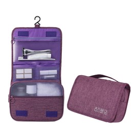 Toiletry Bag for Travel, Hanging Travel Bag, Multiple Compartments to Organize Personal Items, Metal Hanging Hook, dark purple