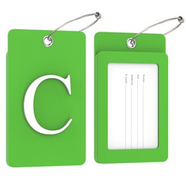 Gostwo 2 Pack Luggage Tags for Suitcases, 26 Initial Letter Travel Luggage Baggage Identification Labels ID Tag Fully Bendable Tags with Stainless Steel Loop (Green) (Letter C)