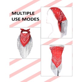 JIANGLAI Fringe Bandana with Heart Sunglasses, Rhinestone Bandana Disco Cowgirl Decorations Outfit for Women Bachelorette Party (Red)