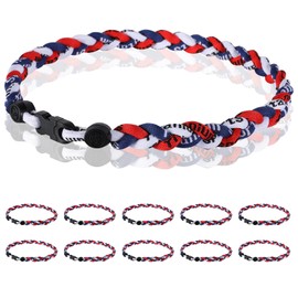 Midtatus 18inch Baseball Necklace,12 Pack, Team Gift for Baseball Funs, Fashion Three Braided Titanium Tornado Rope Design with Muti - Color for Pick (18.1, Navy-Red-White)