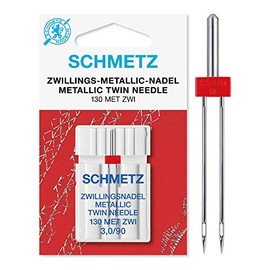 Schmetz sewing machine needle, twin metallic needle 3.0/90, 130 metres, ZWI for household sewing machines