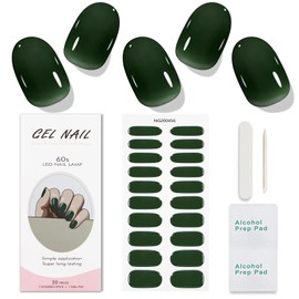 JMEOWIO Gel Nail Stickers Dark Green Semi Cured Gel Nail Strips Wraps UV/LED Nail Supplies Nail Art Design Decoration Accessories