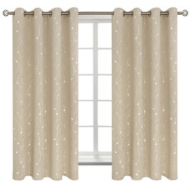 BGment Room Darkening Curtains 63 Inches Long, Grommet Thermal Insulated Blackout Curtains with Wave Line and Dots Printed for Bedroom, 2 Panels, Each 52 x 63 Inch, Beige