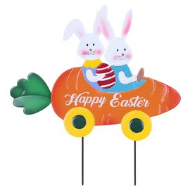 hogardeck Easter Decorations Outdoor, Metal Bunny Carrot Cart Decorative Garden Stakes, Happy Easter Yard Sign for Home Outside Front Porch Lawn Backyard Decor