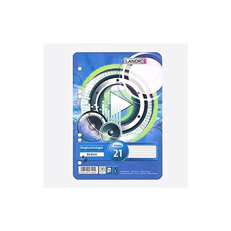 LANDRÉ 100050495 Ring Binder Refill Pages, Wood-Free, Rounded Corners, Punched