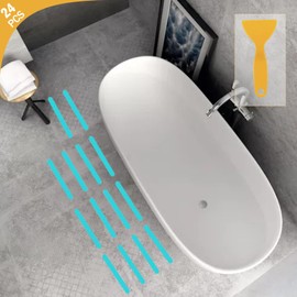 Anti Slip Strips, Safety Shower Treads Stickers - 24 Pcs, Bathtub Non Slip Stickers, Anti Skid Tape for Shower,Tub,Steps, Floor-Strength Adhesive Grip Appliques for Baby,Senior,Adult (Black)8 x 0.8In