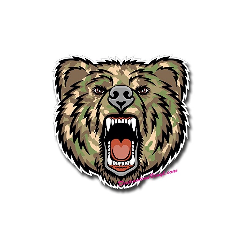 2 x Glossy Vinyl Stickers - Army Camo Angry Bear