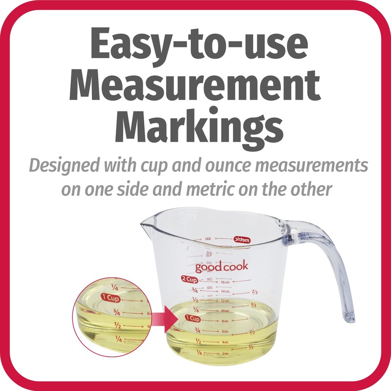 Good Cook 2-Cup Clear Measuring Cup with Measurements, Plastic
