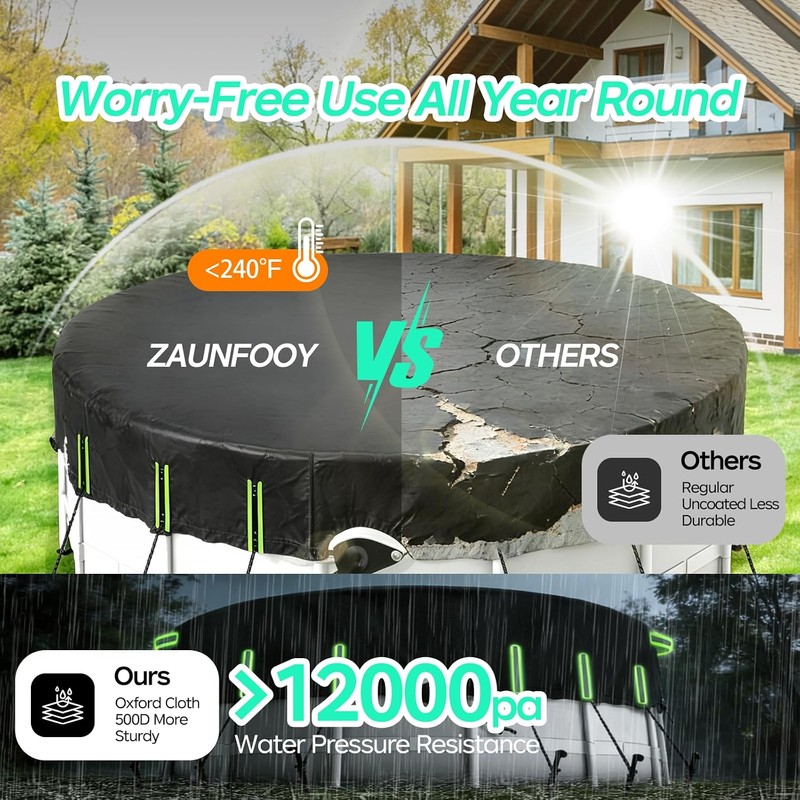 18 Ft Round Pool Cover with Reflective Strips Quick Tightening