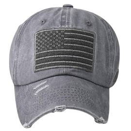 MINAKOLIFE Men Women Washed Cotton Vintage USA Flag Low Profile Summer Baseball Cap Hat (USA-Gray)