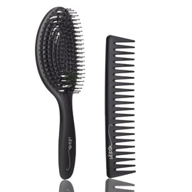 JS Natural Detangling Hair Brush Shower Brush 100% Environmentally Friendly Material Hair Detangler for All Kinds of Hair, Hair Brush for Women& Men, Brush for Curly Hair (Black)