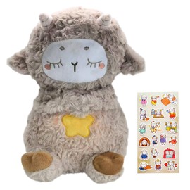 Anxiety Relief Lamb Anxiety Bear Teddy Breathing Bear Breathing Lamb Plush Doll with Soothing Lights Sleeping Toys Suitable for Adults and Children Includes Lamb Sticker (Brown)