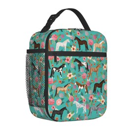 Flower Horse Lunch Box Insulated Cute Lunch Bag Reusable Tote Bag For Women Men Picnic Travel
