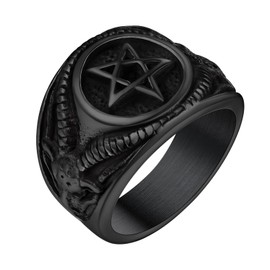 Stainless Steel Bikers Ring Black Satan Sigil Rings for Men Cool Motorcycle Biker Ring Punk Baphomet Jewelry Fashion Men Rings