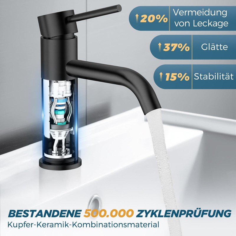 FORIOUS Bathroom Tap, Washbasin Tap, Black Single Handle Mixer Tap