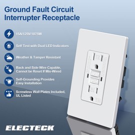 ELECTECK 10 Pack GFCI Outlets 15 Amp, Outdoor Weather Resistant (WR), Self-Test GFI Receptacles with LED Indicator, Ground Fault Circuit Interrupter, Screwless Wallplate Included, UL Listed, White