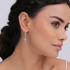 LeCalla 925 Sterling Silver Filigree Lever Back Drop Earrings Puffed Bohemian Antique Raindrop Dangle Earring for Women