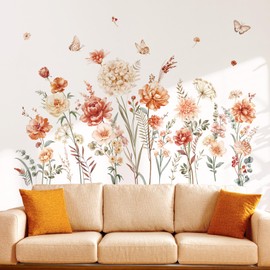 decalmile Boho Flower Wall Decals Wildflower Garden Floral Grass Wall Stickers Girls Bedroom Living Room Kitchen Wall Decor