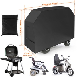 BBQ Grill Cover Outdoor Waterproof Barbecue Grill Cover Dustproof Rip-Proof Anti-UV Grill Protective Covers 210D Oxford Cloth Gas Grill Cover for Outdoor Grill Oven Scooter Wheelchair(170x61x117cm)