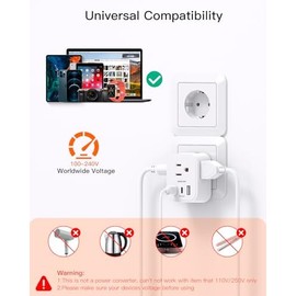 BESHON 2 Pack Germany France Travel Plug Adapter, Type E/F International Power Adapter with 3 Outlets 3 USB(2 USB C), Travel Essentials US to Europe France Germany South Korea Netherlands