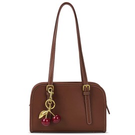 Shoulder Bag Red Purse for Women Leather Swing Bag Zip Handbag Burgundy Purse with Cherry Pendant