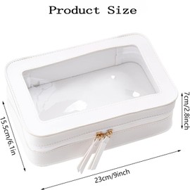 CAVLA Clear Makeup Bag, Waterproof Makeup Storage Bag with Zipper, Travel Toiletries Bag, Large Portable Toiletry Bag, Multipurpose Clear Cosmetic Bag Organizer, for Women Girl (White)