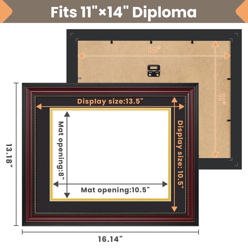 upsimples Diploma Frame 11x14, Wood Grain with Gold Beading, 1