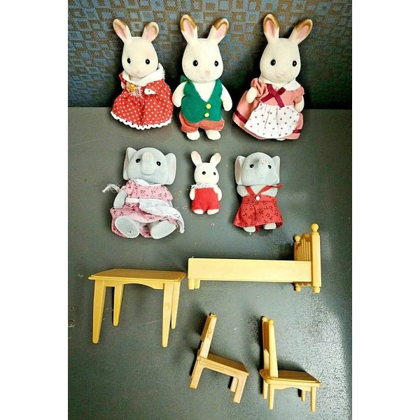 Calico Critters 6 Calico Critters Bunny Rabbit Family & Elephant