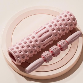 Yoga Column & Roller Stick Set (2 Counts/set), Yoga Foam Roller, Muscle Relaxation Massage Stick, Yoga Thin Leg Mace Roller for Home & Gym - Color: Baby Pink, Specification: one-size
