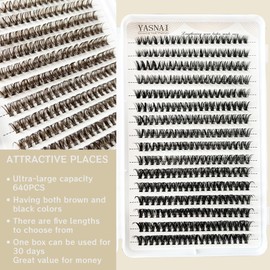 Brown Lash Clusters and Black 40D DIY Lash Extension 640pcs Lash Clusters Eyelash Extension D Curl, 8-16mm Mix Individual Lashes eye makeup for Self Application at Home