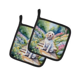 Caroline's Treasures Clumber Spaniel Spring Path Pair of Pot Holders Kitchen Heat Resistant Pot Holders Sets Oven Hot Pads for Cooking Baking BBQ, 7 1/2 x 7 1/2