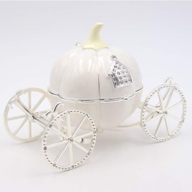 LASODY Hand Painted Enameled Cinderella Pumpkin Carriage Decorative Hinged Jewelry Trinket Box Unique Gift for Family,Jewelry Chests