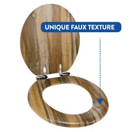 Home+Solutions Distressed Wood Round, Slow-Close Toilet Seat
