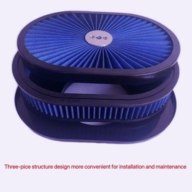 12"x2" Oval Air Cleaner Filter Assembly 5-1/8" Carb Neck w/Flow-Thru Lid High Flow Chrome Compatible For GMC Chevy Ford Chryler Dodge Fit For 5-1/8" carburetor neck (BLUE)