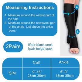 2 Pairs Toeless Compression Socks for Women, Flight Socks for Women, Support Socks for Women, Flight Socks for Travel Running Nurses Flight Maternity Pregnancy(Beige Black)