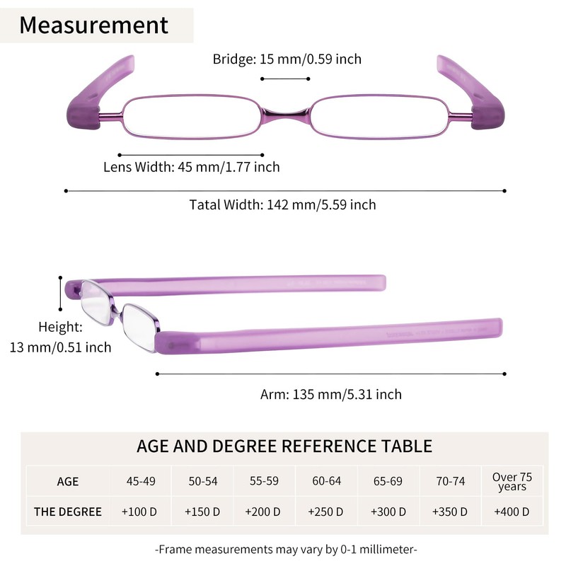 Women's Rectangular Reading Glasses Purple 3.0