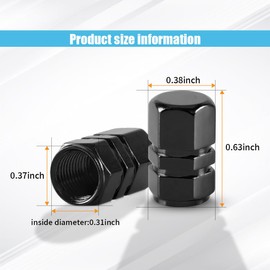 4PCS Car Tire Stem Valve Caps, Auto Hexagon Shape Dustproof Tire Cap Wheel Tire Valve Covers, Car Leak-Proof Air Protection Accessories for Cars, SUVs, Motorcycles, Bikes (Black)