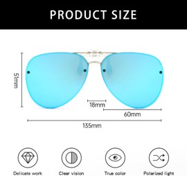 YAMEIZE Polarized Lens Clip on Sunglasses - Anti-Glare Pilot Glasses for Women Men Flip Up Rimless Clip Eyewear Driving Travelling Outdoor…