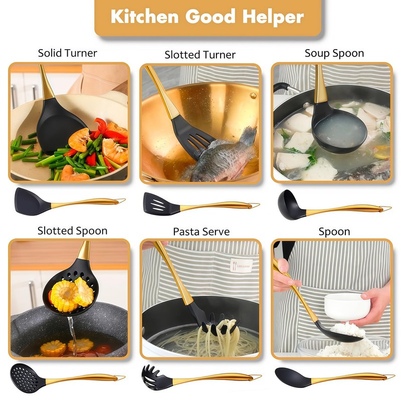 Silicone Cooking Utensils Set, 17pcs Kitchen Utensil Set with Rotatable