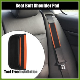 HOPESPANNER 2pcs Universal Seat Belt Shoulder Pad Faux Leather Car Safety Strap Covers Neck Mat for Comfortable Driving Black Orange Vehicle Components