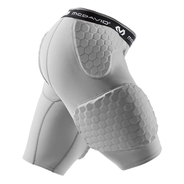McDavid Hex Dual-Density Shorts with Contoured Wrap-Around Thigh, Gray, Medium