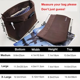Time Wing Purse Organizer Insert Tote Handbag Organizer Divider Bag in Bag Shaper Liner Multi Pockets Compartments Zippers Key Chain Large Coffee