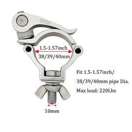 1.5inch Quick Release Stage Truss Lighting Clamps Aluminum Alloy Heavy Duty 220lbs Truss O Clamps Fit Pipe OD 1.5-1.57inch / 38-40mm 2Pack