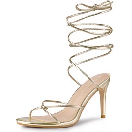 Perphy - Sandalias de tacón de aguja con cordones para mujer, Oro, 27 cm