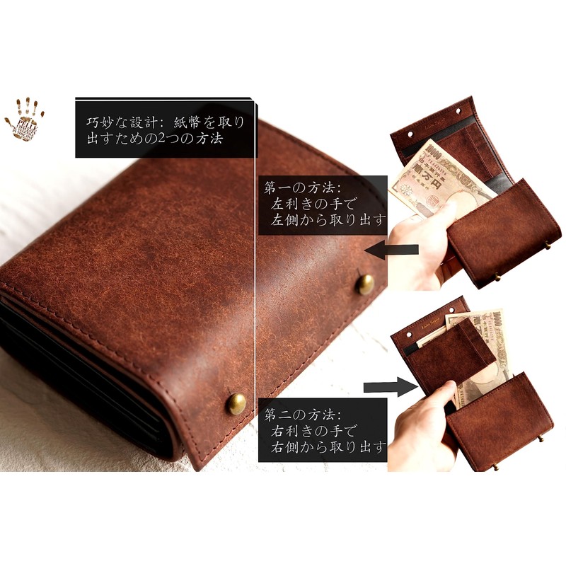 IrideScent PUEBLO Men's Bi-fold Wallet, Box-shaped Coin Purse, Italian Leather,