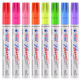 TFIVE Fluorescent Paint Markers, 8 Colors Neon UV Paint Pens for Blacklight - Oil-Based, Medium Tip, Waterproof Permanent Marker Pens for Rock Painting, DIY Art Crafts, Scrapbooking, Glass Windows